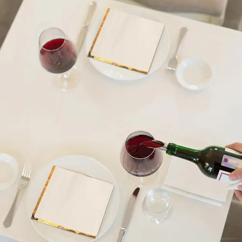 Vista 6 de Fulmoon Paquete de 100 servilletas de cóctel de papel de 2 capas con borde de lámina dorada para bebidas, postre, servilletas de papel desechables