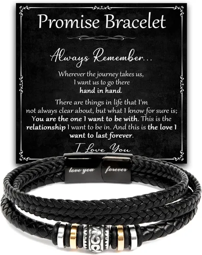 Vista 17 de Pulsera Promesa Para Él, Pulsera de Cuero Trenzado y Acero Inoxidable con Infinito, Letra "Te Amo Para Siempre", Regalos de Promesa Para Hombre