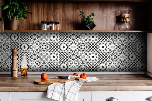 Vista 6 de Mi Alma Calcomanías de azulejos en blanco y negro, 24 unidades, calcomanías de vinilo para baño y cocina, simplemente despegar y pegar