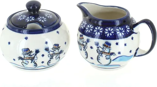 Vista 14 de Set de crema y azúcar de ballina de cerámica polaca Blue Rose