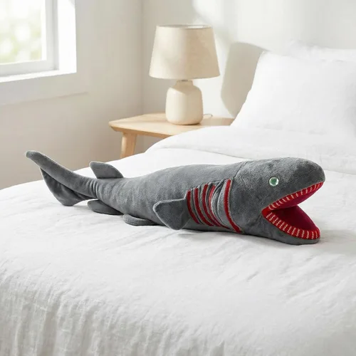Vista 7 de Peluche de tiburón con volados, juguete de peluche realista de tiburón con volantes, suave y realista, modelo de peluche para niños, 20.5 pulgadas