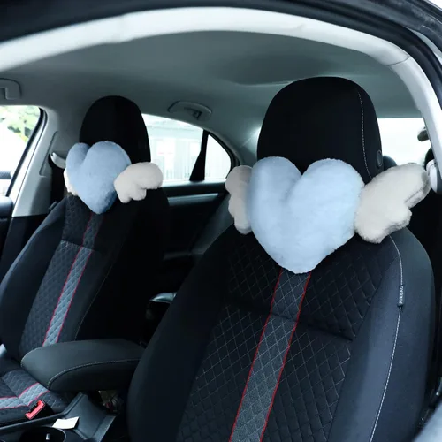 Vista 9 de Macarrie 2 Piezas Almohadas de Felpa en Forma de Corazón con Alas de Ángel Reposacabezas de Coche Almohada Suave y Cómoda para Asiento de Coche
