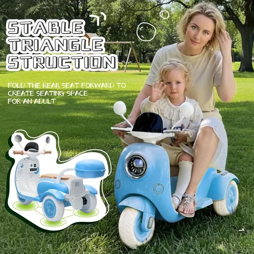 Vista 5 de HEIMILI Motocicleta eléctrica para niños, scooter eléctrico para niños de 3 años, juguete para niñas, scooter de 3 ruedas de 12V para montar