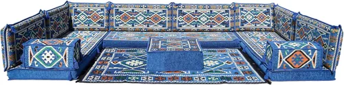 Vista 17 de arabicsofa Sofá en forma de U de estilo árabe para el suelo – Juego de Majlis hecho a mano – Sofá de estilo bohemio