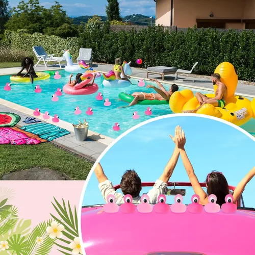 Vista 3 de Jerify 48 piezas de pato de goma flamenco a granel rosa para niños, patos flotantes de verano para playa, patos de goma para baby shower, regalos