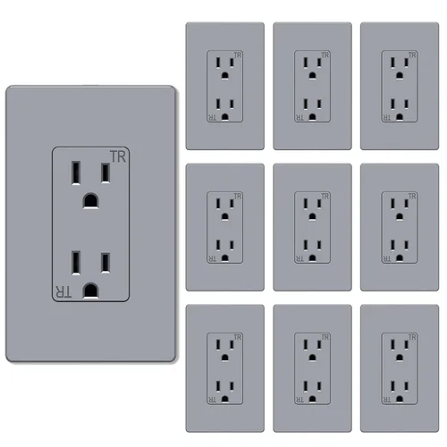 Vista 8 de Salida de receptáculo decorador, placa de pared sin tornillos incluida, salida de pared resistente a manipulaciones de 15 amperios y 125 V, 2 polos