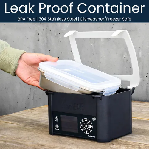 Vista 8 de LunchEAZE Pro Lonchera Calentable Sin Cable – Con Batería, Capacidad de 4 Tazas, Máx. 220°F, Calefacción Programada Automática, Incluye Bolsa