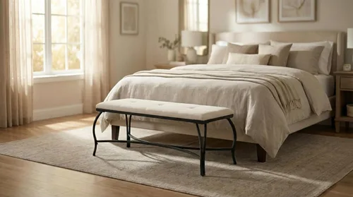 Vista 7 de Mango Steam Vienna White Bench - Banco de entrada, con recubrimiento en polvo, tapizado, ahorro de espacio