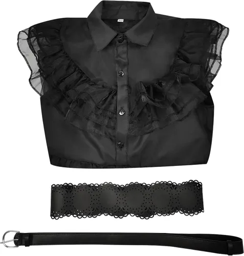 Vista 5 de Beita Wednesday Addams - Disfraz de niña para niños, disfraz de la familia Addams, vestido de fiesta para Halloween