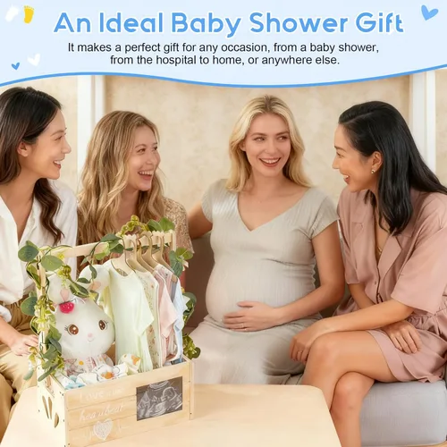 Vista 8 de Armario de madera para baby shower, cesta de baby shower personalizada con corona y colgador, marco de fotos de ecograma Love at First Sight de Love