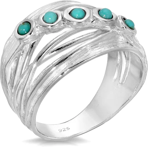 Vista 2 de Wrap Overlapping 925 Sterling Silver Ring with Turquoise - Wrap Around Silver Ring- Silver Turquoise Jewelry For Women- Silver Crisscross Rings