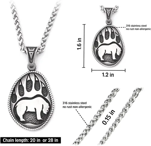Vista 5 de BAVIPOWER Collar con colgante de pata de oso con patrón de nudo celta de acero inoxidable, collar escandinavo nórdico auténtico, joyería vikinga