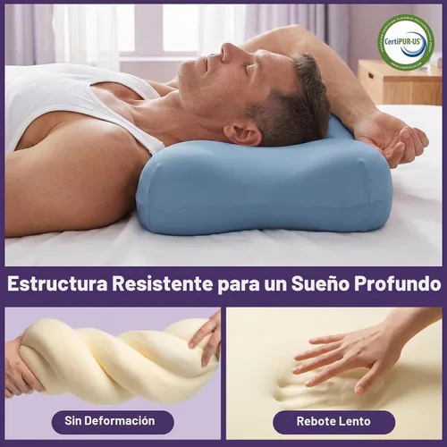 Vista 3 de ZZ-WELL Almohada cervical patentada para dormir de lado, con funda de enfriamiento, almohada cervical patentada de espuma viscoelástica de alta Azul