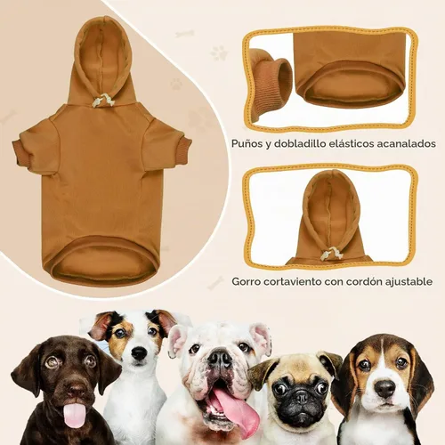 Vista 3 de Sudadera con capucha para perros pequeños, ropa de forro polar cepillado suave y liso, sudadera con capucha para mascotas con bolsillo (café-XS)
