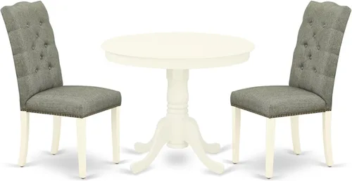 Vista 16 de East West Furniture ANEL3-ANA-05 Juego de mesa y sillas de cocina de 3 piezas contiene una mesa redonda de comedor con pedestal y 2 sillas Parsons