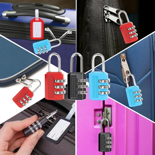 Vista 3 de Paquete de 6 candados de combinación negra para equipaje+6 etiquetas de viaje, cerradura de viaje para equipaje, maleta, equipaje de mano, mochila
