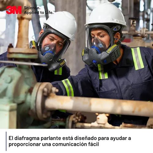 Vista 5 de 3M Secure Click Respirador reutilizable de cara completa con lente grande, diafragma de habla y comprobación de sellado de botón, FF-801