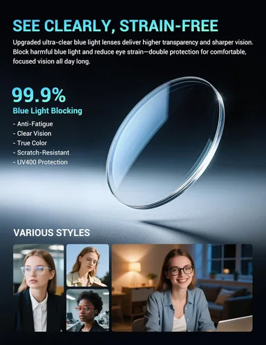Vista 7 de TIJN Blue Light Blocking Glasses Women Men Retro Cat Eye Square Oval Anti Glare Screen Computer Gaming Daily Eyeglasses TR90