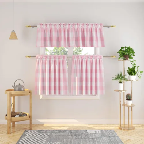 Vista 207 de Cenefas de cortina para ventana de 16 pulgadas de largo, 2 paneles de cuadros búfalo, cortinas pequeñas con bolsillo para barra, estilo clásico