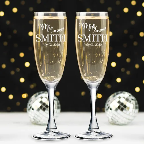 Vista 21 de Juego de 2 copas de champán personalizadas para boda grabadas con caja - Bride & Groom's Wedding Toast