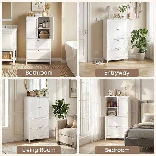 Vista 9 de ZenStyle Armario de almacenamiento de piso de baño, organizador de cocina con 2 cajones y 2 puertas, estante ajustable de 5 alturas independientes