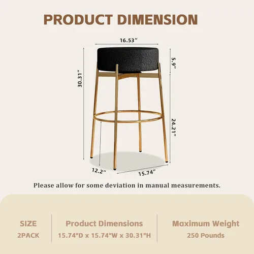 Vista 2 de SoarFlash - Taburetes de bar modernos giratorios, juego de 2, taburetes giratorios de 30 pulgadas Sherpa con altura de mostrador con pata de metal