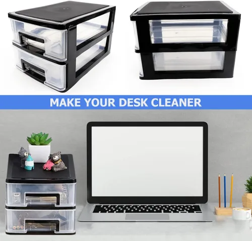 Vista 7 de Organizador de cajones de plástico de 2 niveles para escritorio, cosméticos, joyas, suministros de oficina, organización del hogar