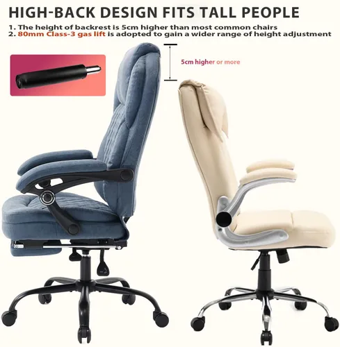 Vista 5 de Silla de escritorio de oficina reclinable de cuero de talla grande A azul