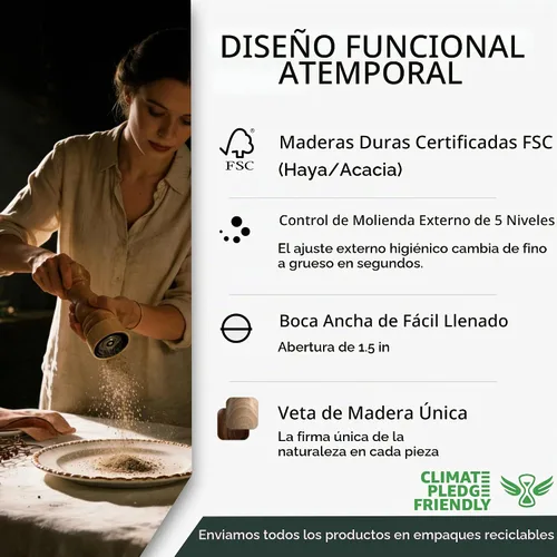 Vista 4 de Juego de molinillo de sal y pimienta de madera, molinillo manual de sal y pimienta con núcleo de cerámica/acero inoxidable, molinillo de sal