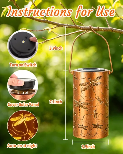 Vista 4 de ANYTALK Faroles Solares de Libélula para Exteriores Impermeables, Regalos de Cumpleaños para Mujeres Mamá Abuela, Luces Solares Colgantes