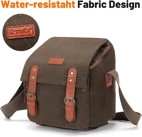 Vista 6 de Cwatcun Bolsa Pequeña para Cámara Bolsa Mensajero de Lona Compacta para Cámara, Funda de Hombro para Cámara Digital, Bolsa de Fotografía de Viaje