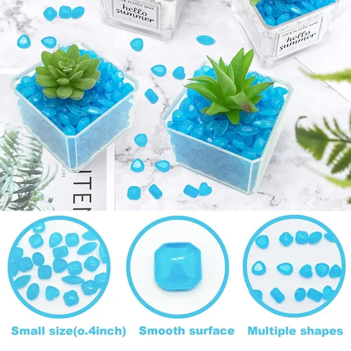 Vista 2 de 300 piezas de piedras brillantes de 0.4-0.6 pulgadas que brillan en la oscuridad, rocas decorativas para exteriores con forma de gemas, guijarros