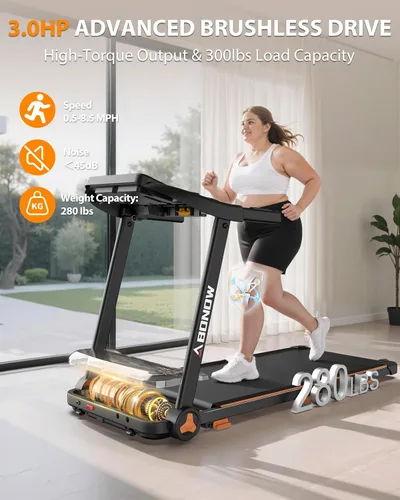 Vista 7 de Cinta de correr plegable para el hogar con inclinación, pantalla LED doble extragrande, velocidad máxima de 8.5 MPH, altavoz Bluetooth, capacidad