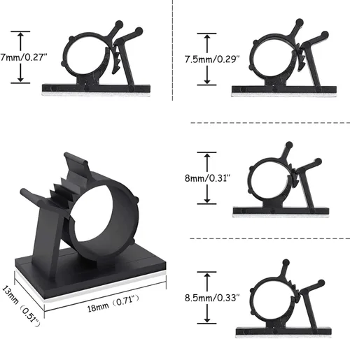 Vista 4 de Viaky 30 clips negros ajustables para cables, broches reutilizables autoadhesivos para fijación de cable de nylon, soporte de cable de nailon