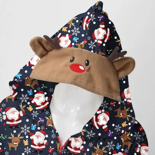 Vista 4 de ZEFOTIM Pijamas de Navidad para la familia con lindos mamelucos con capucha, conjuntos a juego para adultos, niños y bebés