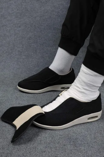 Vista 6 de Zapatos para diabéticos para mujer con velcro ajustable, zapatos anchos para caminar para personas mayores, pies hinchados, antideslizantes