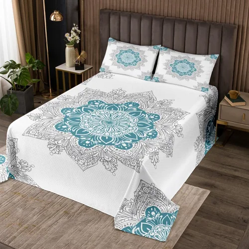 Vista 8 de Erosebridal Juego de colcha de mandala rosa tamaño individual para niñas y mujeres, juego de ropa de cama floral hippie juego de colcha estética