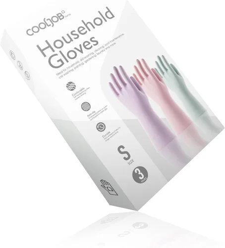 Vista 5 de COOLJOB 3 pares de guantes coloridos para el hogar con forro de algodón y agarre antideslizante, resistentes al agua, guantes de goma reutilizables