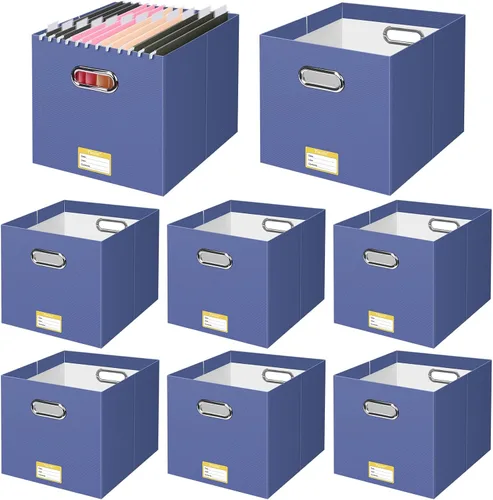 Vista 43 de BALEINE Caja organizadora de archivos, organizador de carpetas de archivos de cartón con asa para tamaño carta, caja de archivos plegable portátil