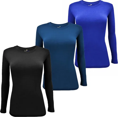 Vista 133 de Natural Uniforms Camiseta Under Scrub para mujer, cuello redondo, manga larga, paquete de 3, paquete múltiple de 3