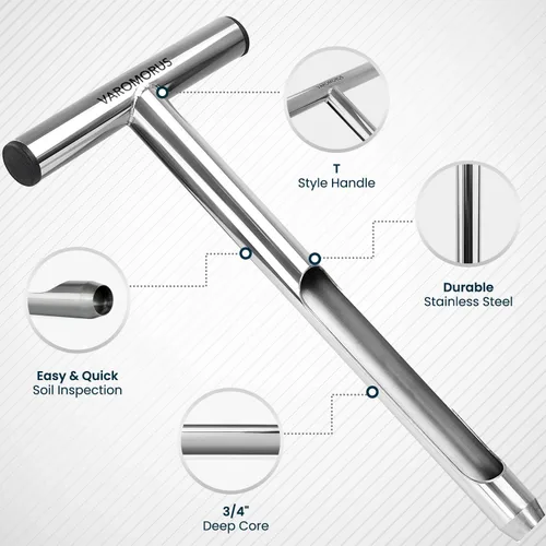 Vista 3 de Varomorus Sonda de muestreo de suelo Mango tubular estilo T de acero inoxidable. (12 pulgadas)