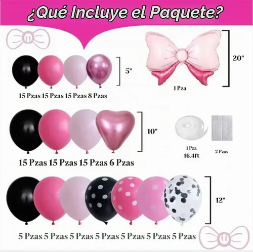 Vista 2 de Kit de arco de guirnalda de globos de ratón rosa, globos rosa y negro con globos de papel de aluminio, decoraciones de fiesta de cumpleaños