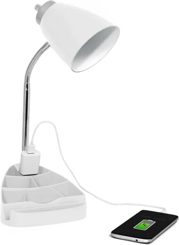 Vista 4 de Simple Designs LD1094-WHT - Lámpara de escritorio todo en uno de cuello de cisne de 18.5 pulgadas con soporte para iPad, soporte para libros y Blanco