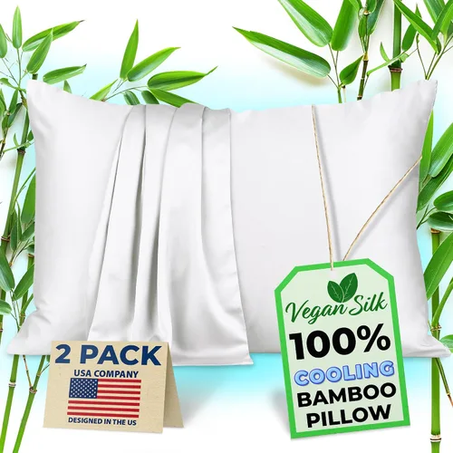 Vista 9 de Fundas de almohada 100% viscosa derivada de bambú - Funda de almohada refrescante - Tamaño estándar, crema, juego de 2 con cremallera