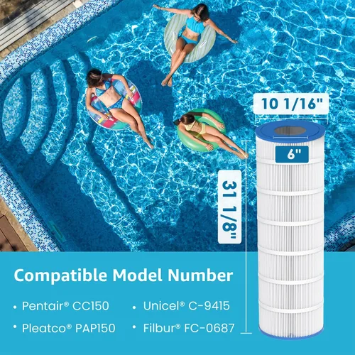 Vista 2 de AQUA CREST Filtro de spa de piscina de repuesto para Pentair CC150, R173216, Unicel C-9415, 59054300, Pleatco PAP150, Filbur FC-0687, 160317