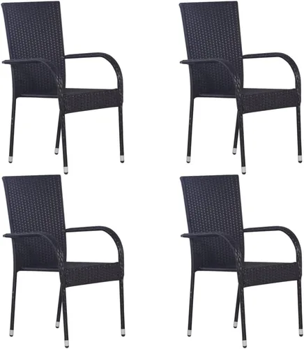 Vista 9 de 2 sillas de comedor de ratán para patio, sillas de patio apilables para exteriores, ratán de polietileno con reposabrazos y marco de acero, juego