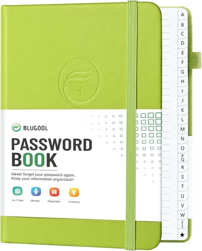 Vista 18 de Libro de contraseñas con pestañas alfabéticas, protector de contraseñas de tapa dura, organizador de cuaderno de contraseñas para computadora e