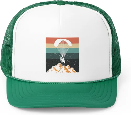 Vista 2 de Vintage Parapente Entusiastas Ilustración angustioso Paramotores Paramotores Paracaídas Devoto Gráfico Trucker Caps