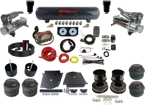 Vista 9 de 480 Black Air Ride Kit - Colector de 3/8 pulgadas, tanque y bolsas para 1964-72 A-Body Negro