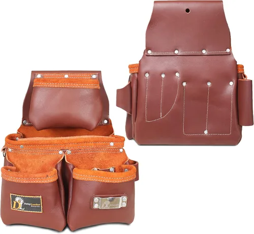 Vista 7 de Cinturón de herramientas de cuero Daisy, PRO-303 cuero premium curtido al aceite con 27 bolsillos, bolsa de herramientas de alta resistencia